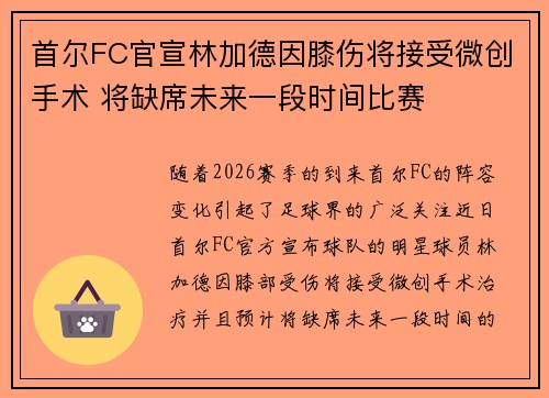 首尔FC官宣林加德因膝伤将接受微创手术 将缺席未来一段时间比赛